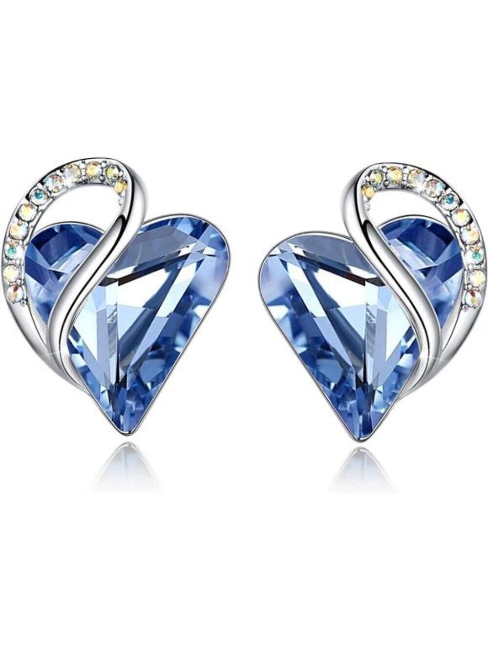 Silver Heart Birthstone Stud Earrings Crystal Jewelry Gift for Women Mom